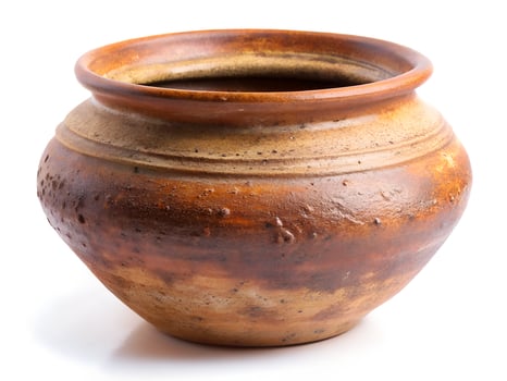 Handcrafted Earthen Pot with Smooth Clay Texture and Rustic Design on White Background photo