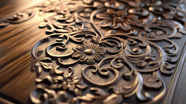 Intricate Wooden Carving Floral Design Panel photo