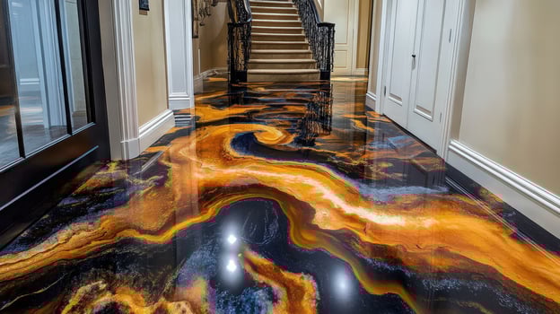 Elegant Gold And Black Epoxy Resin Floor Design photo