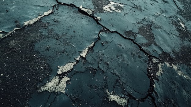 Cracked asphalt background with black and blue paint photo
