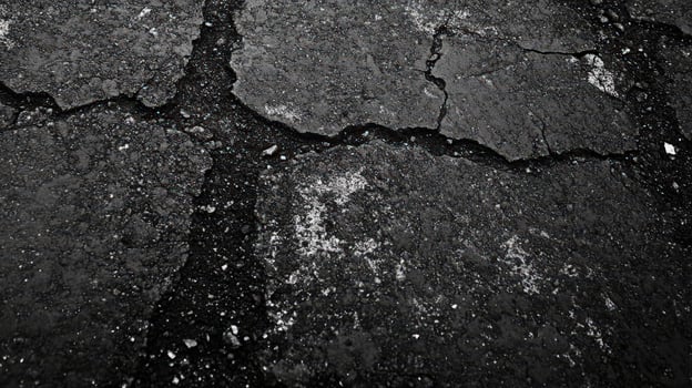 Black and white photo of a cracked asphalt surface