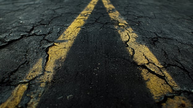 Cracked Asphalt Road Shows Yellow Lines photo