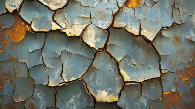 Cracked and weathered paint reveals rusty metal surface photo
