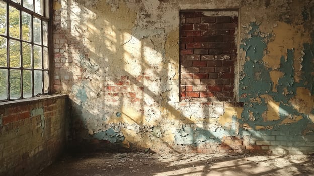 Sunlit Room Reveals Aged Brick Walls And Peeling Paint photo