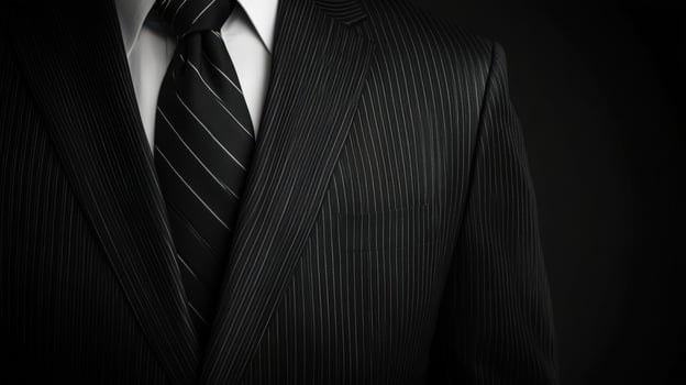 Black Pinstripe Suit Jacket and Tie Detail photo