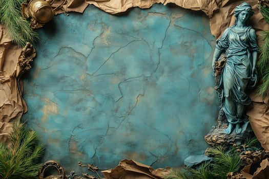 Celebrating women's history with elegant bronze statue and decorative border copy space photo