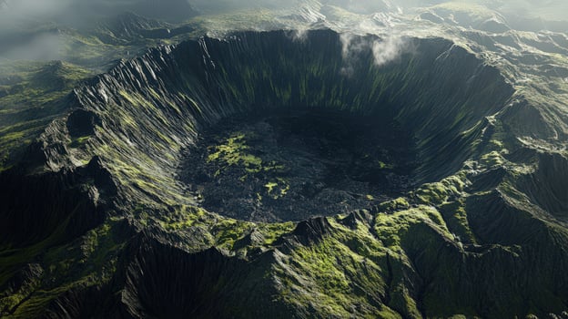 An Aerial View of a Moss Covered Volcanic Crater photo