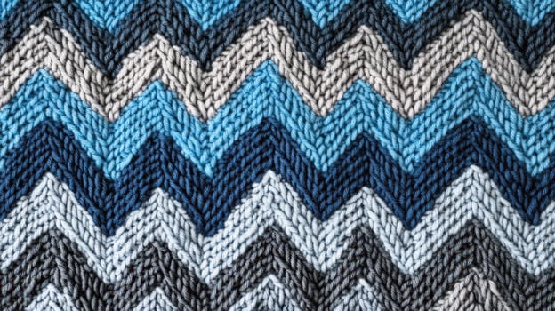 Knitted fabric showing chevron pattern in blues and grays photo