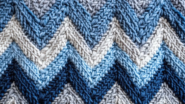 Knitted fabric showing chevron pattern in shades of blue and grey photo