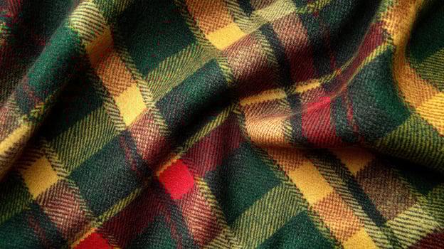 Draped woolen fabric shows autumnal plaid pattern photo
