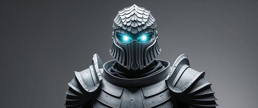 A knight with glowing eyes and armor photo