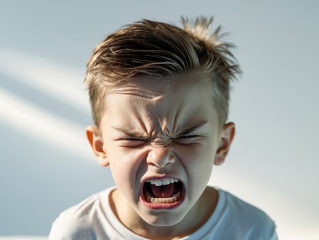 A young boy with his mouth open and his eyes wide photo