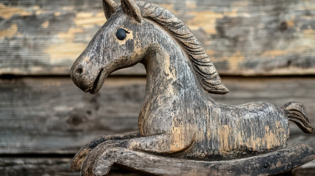 Weathered Wooden Rocking Horse Antique Toy photo