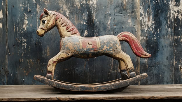 Antique Wooden Rocking Horse Vintage Toy photo
