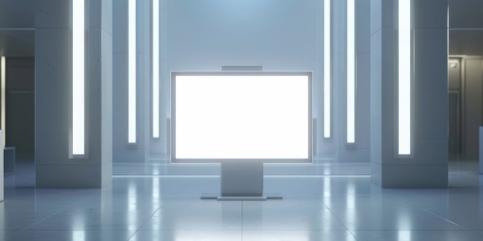 An empty room with a large blank billboard photo