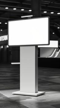 A white billboard stands in a large room photo