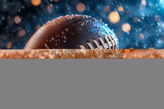 Rain-soaked football glistening in dramatic lighting. photo