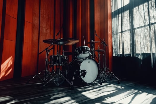 Rhythm and light dance in a cozy music studio. photo