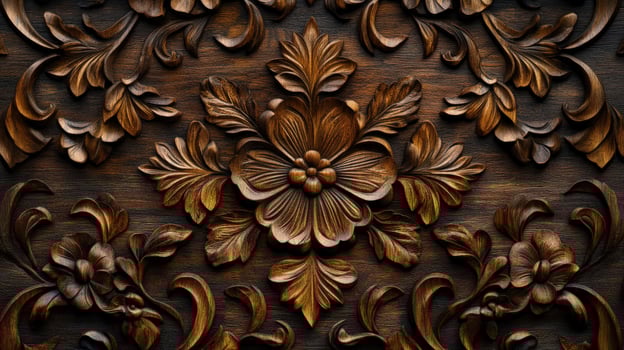 Wooden floral pattern on a dark background photo