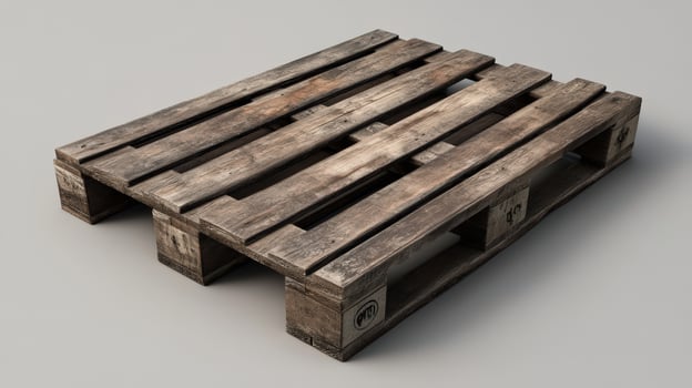 A weathered wooden pallet sits on a gray background photo