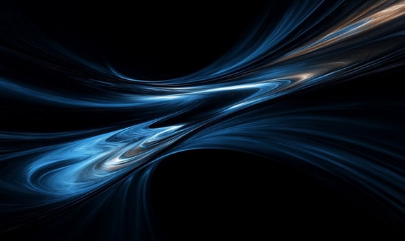 Abstract swirling blue and bronze light streaks on black background photo