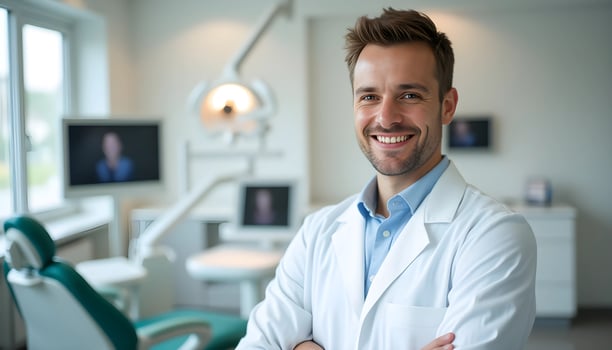 A smiling man in a dental office photo