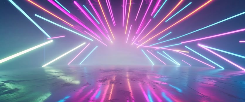 abstract neon background with rays and spotlights. photo