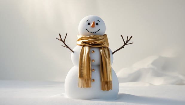 A snowman with a scarf and gold scarf photo