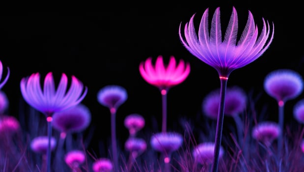 Purple flowers are glowing in the dark photo