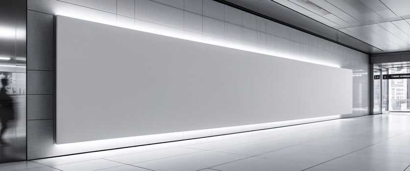 A large white billboard is in a hallway photo