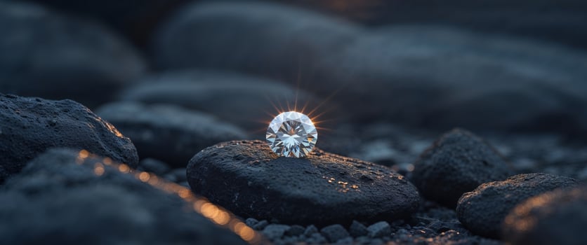 A diamond ring sitting on top of rocks photo