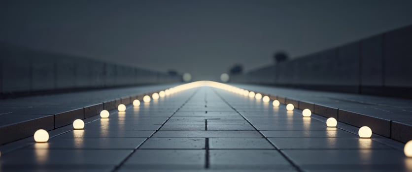 A long walkway with lit candles on it photo