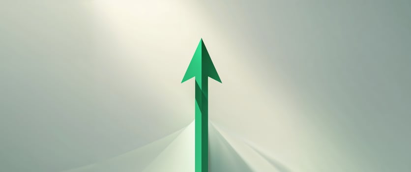 A green arrow pointing up on a white background photo