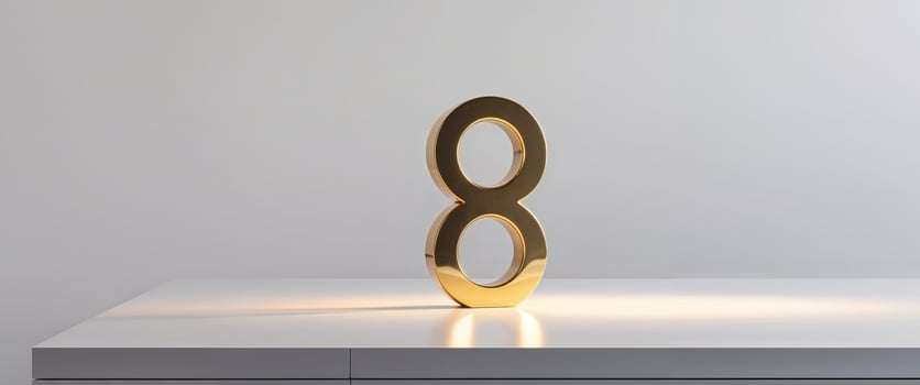 A gold number eight lamp on a table photo