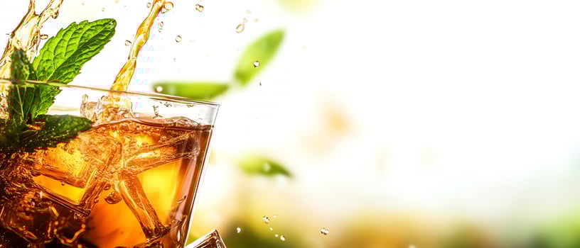 Refreshing iced tea with mint leaves splash. photo