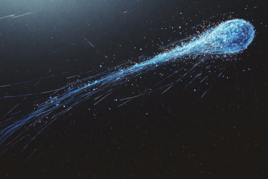 Shimmering comet glides through the cosmic night sky. photo