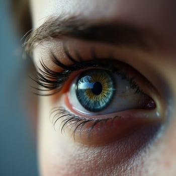 a woman's eye with blue eyes photo
