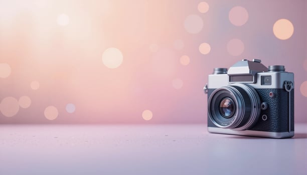 A Camera on a Pastel Background with Bokeh and Halftones. illustration photo