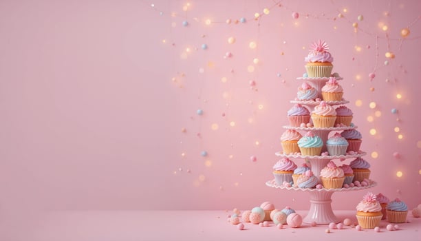 A Cupcake Tower on a Soft Pastel Background. illustration photo