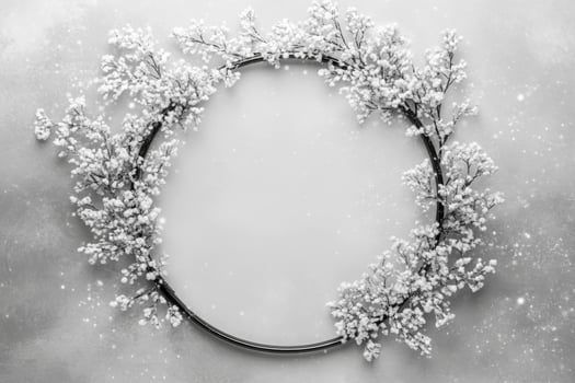 Elegant Monochrome Wreath with White Floral Elements on Grey photo