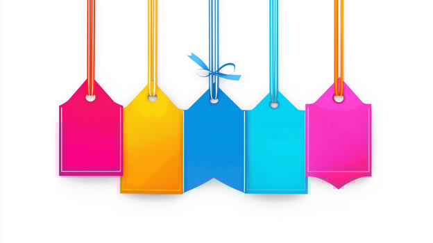beautiful bright tags without inscriptions on a white background five pieces photo