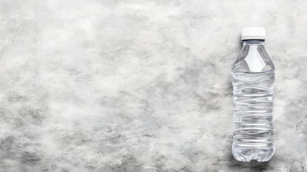A simple plastic water bottle on a grey textured background photo