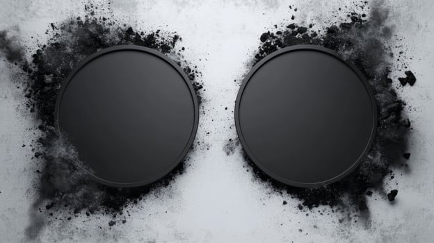 Dark Dishes Reflect Chaos Against Clean Backdrop photo