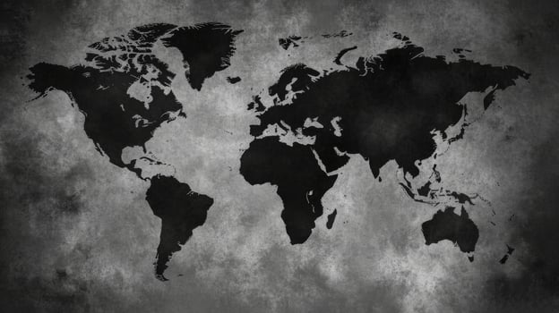 Stylized world map in black and white tones with texture photo