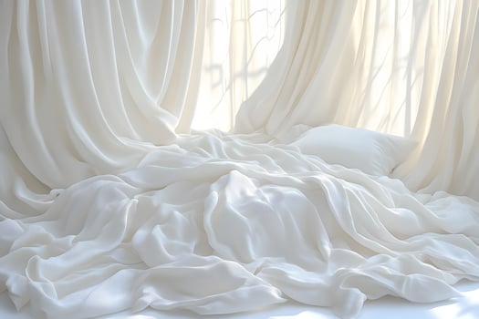 Serene White Drapes and Soft Bed Setting for Elegant Interior Design photo