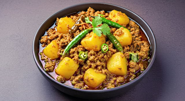 A bowl of food with potatoes and meat photo