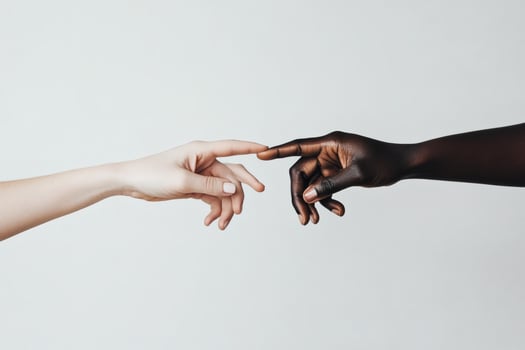 Connection between diverse hands expressing unity. photo