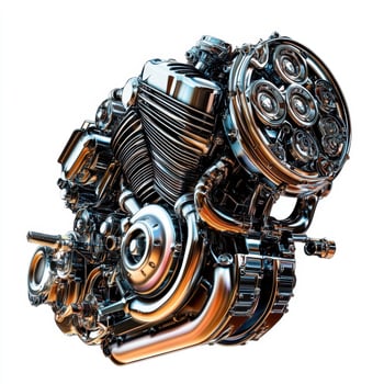 A detailed 3D rendering of a complex engine showcasing mechanical design and technology photo