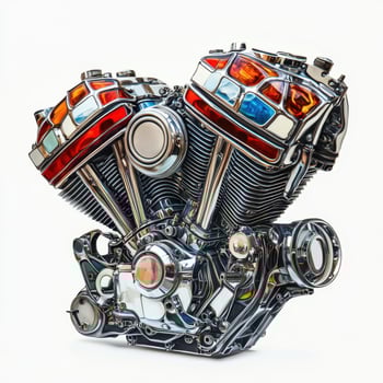 A shiny motorcycle engine showcasing intricate design and craftsmanship. photo