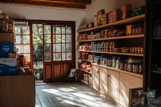 Small grocery store interior, natural light photo